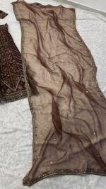 Bollywood Actress Tara Sutaria Brown Color Thai Silk Fabric Thread With Sequence Work Lehenga