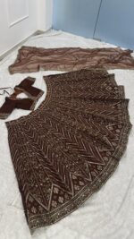 Bollywood Actress Tara Sutaria Brown Color Thai Silk Fabric Thread With Sequence Work Lehenga