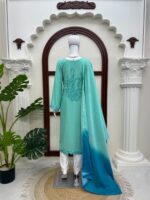 Bottle Green Color Heavy Rayon Fabric Thread Work Suit