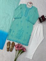Bottle Green Color Heavy Rayon Fabric Thread Work Suit