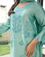 Bottle Green Color Heavy Rayon Fabric Thread Work Suit