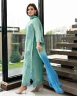 Bottle Green Color Heavy Rayon Fabric Thread Work Suit