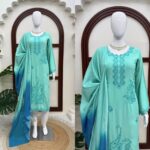 Bottle Green Color Heavy Rayon Fabric Thread Work Suit