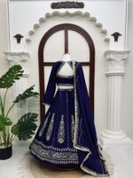 Dark Blue Color Chinon Fabric Thread With Sequence Work Lehenga