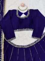 Dark Blue Color Chinon Fabric Thread With Sequence Work Lehenga
