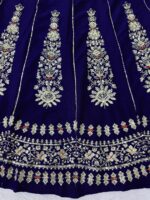 Dark Blue Color Chinon Fabric Thread With Sequence Work Lehenga