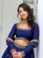 Dark Blue Color Chinon Fabric Thread With Sequence Work Lehenga