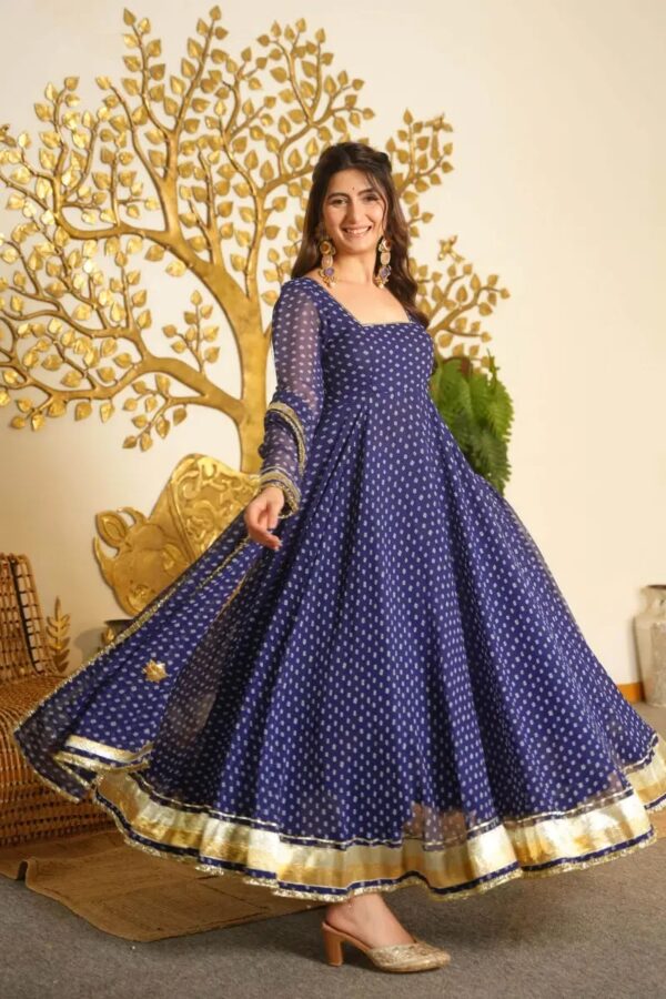 Dark Blue Color Faux Georgette Fabric Digital Print Work Anarkali Suit