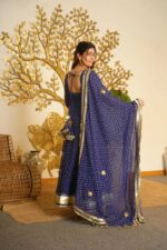 Dark Blue Color Faux Georgette Fabric Digital Print Work Anarkali Suit