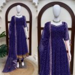 Dark Blue Color Faux Georgette Fabric Digital Print Work Anarkali Suit