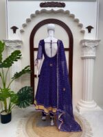 Dark Blue Color Faux Georgette Fabric Digital Print Work Anarkali Suit