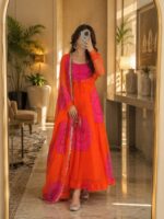 Fanta Color Faux Georgette Fabric Digital Print Work Anarkali Suit