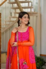 Fanta Color Faux Georgette Fabric Digital Print Work Anarkali Suit