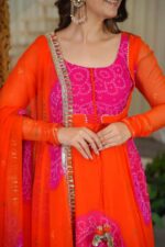 Fanta Color Faux Georgette Fabric Digital Print Work Anarkali Suit