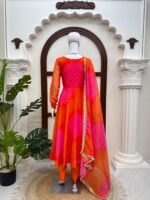 Fanta Color Faux Georgette Fabric Digital Print Work Anarkali Suit