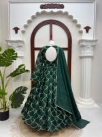 Green Color Mul Chanderi Fabric Thread With Sequence Work Gown
