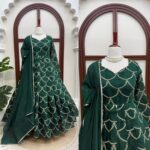Green Color Mul Chanderi Fabric Thread With Sequence Work Gown