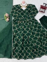 Green Color Mul Chanderi Fabric Thread With Sequence Work Gown