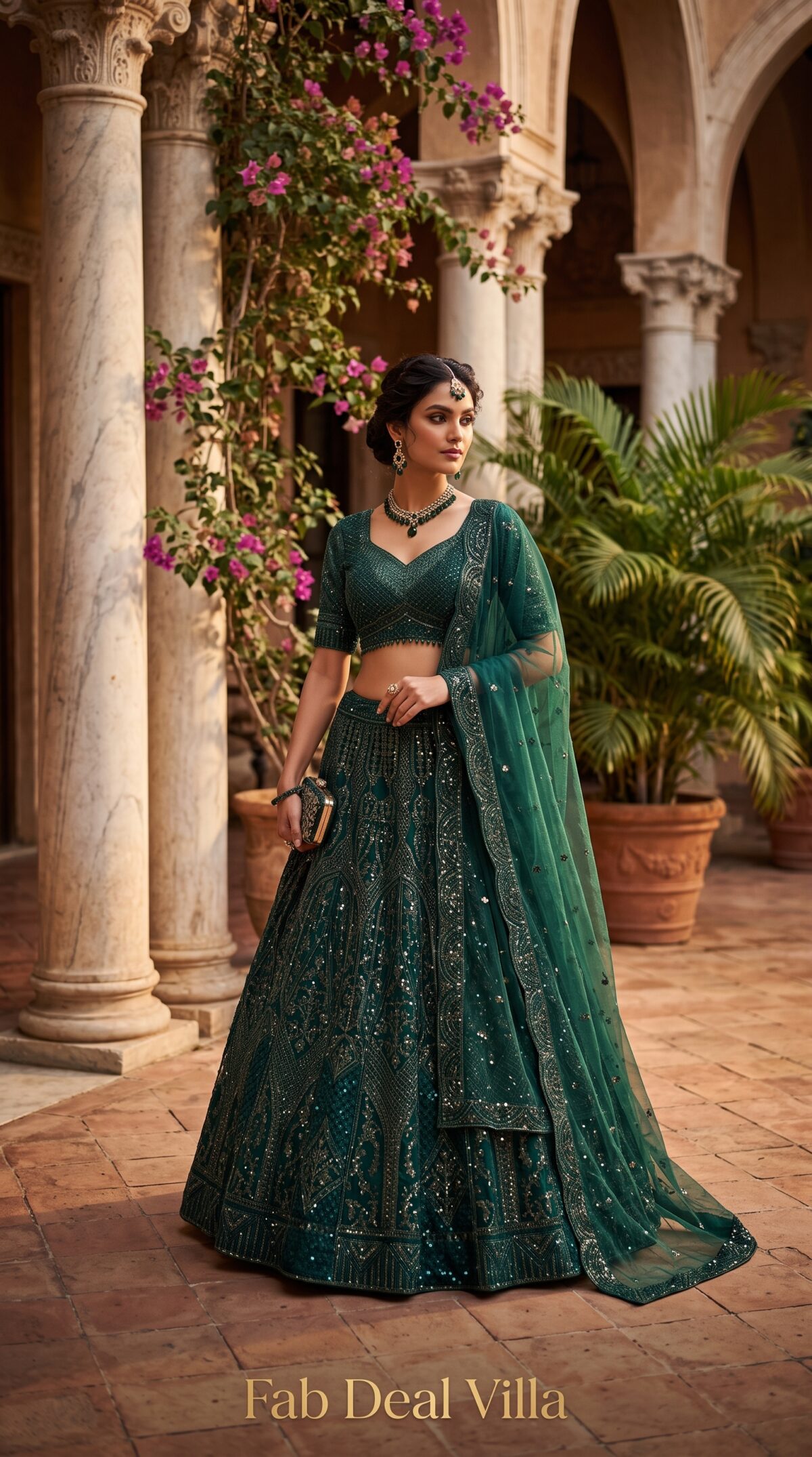 Green Color Net Fabric Thread With Sequence Work Lehenga