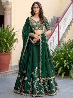 Green Color Rangoli Silk Fabric Jari And Dori With Sequence Embroidery Work Lehenga