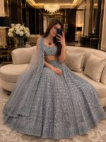 Grey Color Butterfly Net Fabric Jari With Rainbow Dual Sequence Work Lehenga