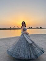 Grey Color Butterfly Net Fabric Jari With Rainbow Dual Sequence Work Lehenga
