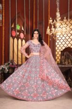 Grey Color Mulberry Silk Fabric Sequence With Thread Embroidery Work Lehenga
