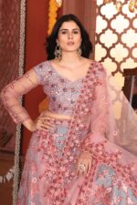 Grey Color Mulberry Silk Fabric Sequence With Thread Embroidery Work Lehenga