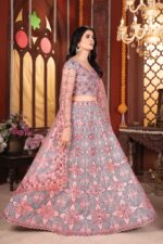 Grey Color Mulberry Silk Fabric Sequence With Thread Embroidery Work Lehenga