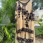 Light Brown Color Faux Georgette Fabric Thread With Sequence Work Palazzo Suit