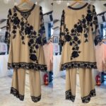 Light Brown Color Faux Georgette Fabric Thread With Sequence Work Palazzo Suit
