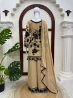 Light Brown Color Faux Georgette Fabric Thread With Sequence Work Palazzo Suit