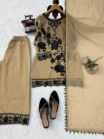 Light Brown Color Faux Georgette Fabric Thread With Sequence Work Palazzo Suit