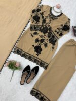 Light Brown Color Faux Georgette Fabric Thread With Sequence Work Palazzo Suit