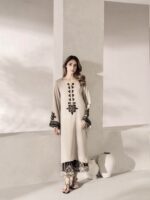Light Grey Color Rayon Satin Fabric Thread Work Palazzo Suit