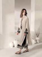 Light Grey Color Rayon Satin Fabric Thread Work Palazzo Suit
