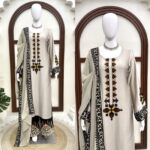 Light Grey Color Rayon Satin Fabric Thread Work Palazzo Suit