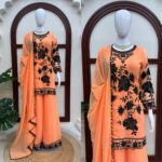 Light Orange Color Faux Georgette Fabric Thread With Sequence Work Palazzo Suit