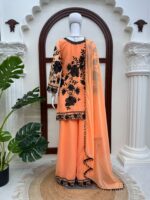 Light Orange Color Faux Georgette Fabric Thread With Sequence Work Palazzo Suit