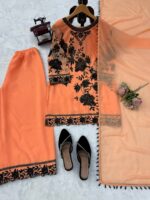 Light Orange Color Faux Georgette Fabric Thread With Sequence Work Palazzo Suit