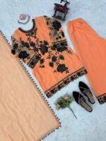 Light Orange Color Faux Georgette Fabric Thread With Sequence Work Palazzo Suit