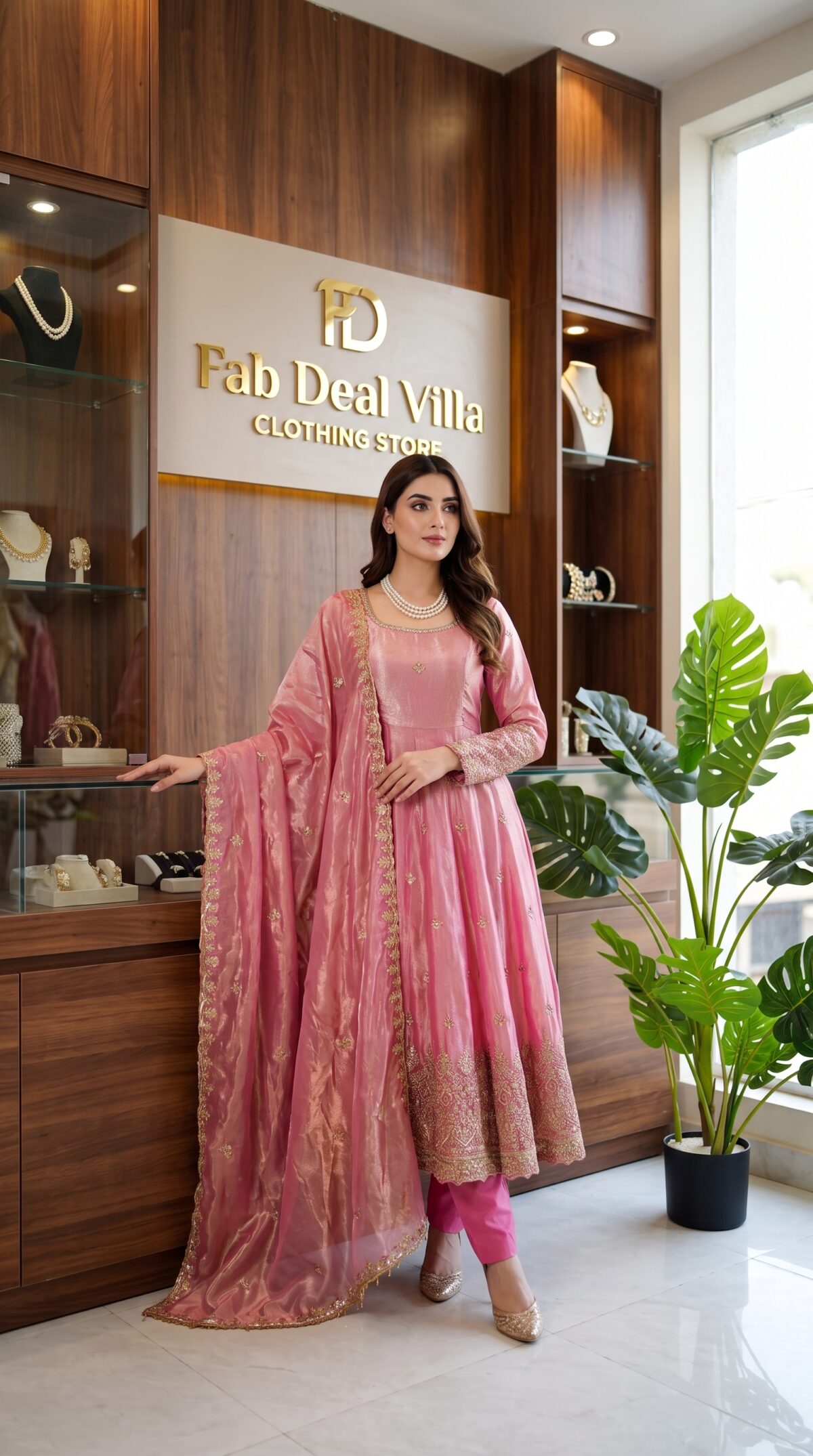 Light Peach Color Fendi Silk Fabric Thread With Sequence Work Gown