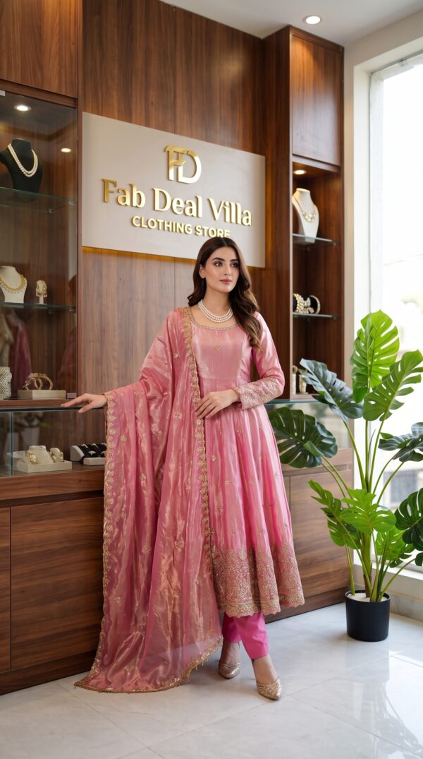 Light Peach Color Fendi Silk Fabric Thread With Sequence Work Gown
