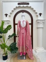 Light Peach Color Fendi Silk Fabric Thread With Sequence Work Gown