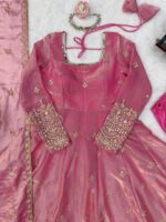Light Peach Color Fendi Silk Fabric Thread With Sequence Work Gown