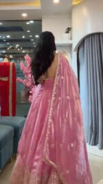 Light Peach Color Fendi Silk Fabric Thread With Sequence Work Gown