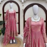 Light Peach Color Fendi Silk Fabric Thread With Sequence Work Gown