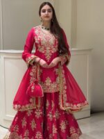 Light Pink Color Chinon Silk Fabric Thread With Sequence Work Palazzo Suit