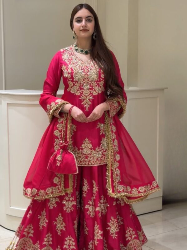 Light Pink Color Chinon Silk Fabric Thread With Sequence Work Palazzo Suit
