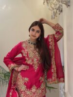Light Pink Color Chinon Silk Fabric Thread With Sequence Work Palazzo Suit